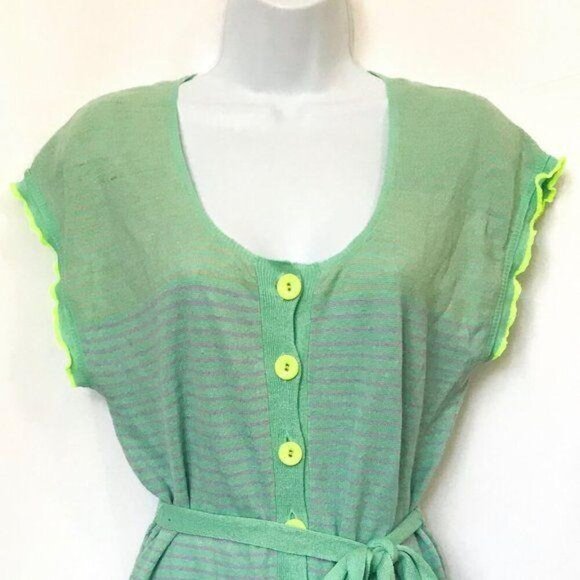 Nanette Lepore Heartbeat Striped Knit Short Sleeve Dress , Size M, blue, green - Picture 3 of 7